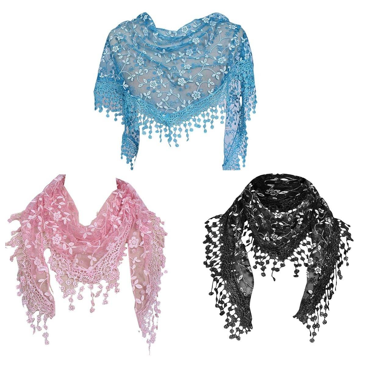 Floral Lace Triangle Veil Headscarf for Women, Pack of 3 - view 2