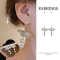 Floral Mori Style Tie Earrings with Imitation Pearls for Women, Silver