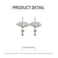 Floral Mori Style Tie Earrings with Imitation Pearls for Women, Silver - view 3
