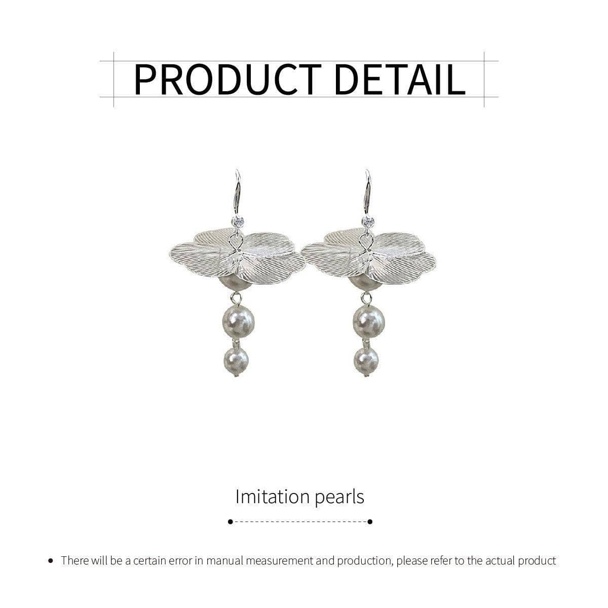 Floral Mori Style Tie Earrings with Imitation Pearls for Women, Silver - view 3