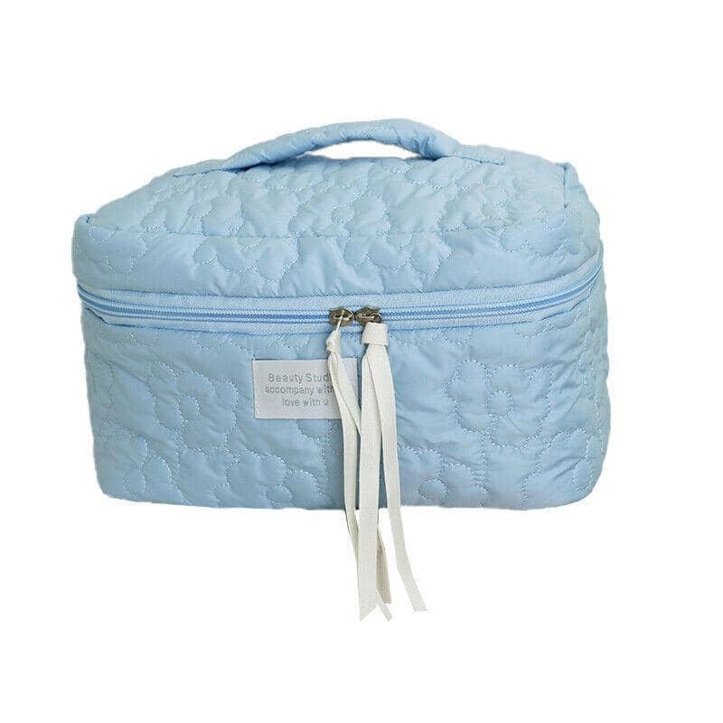 Floral Quilted Makeup Bag Multifunctional Cosmetic Pouch - Blue, 28 x 15 cm