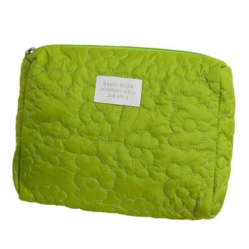 Floral Quilted Makeup Bag Multifunctional Cosmetic Pouch - Green, 24 x 18 cm