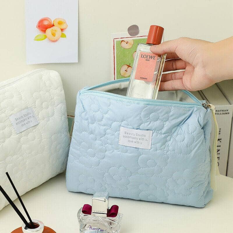 Floral Quilted Makeup Bag Multifunctional Cosmetic Pouch - Yellow, 24 x 18 cm - view 4