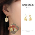 Floral Round Plate Earrings - Gold-Tone