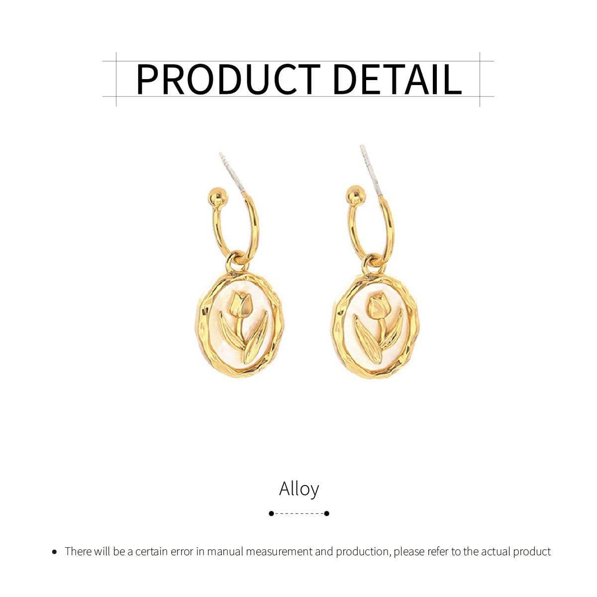 Floral Round Plate Earrings - Gold-Tone - view 3