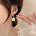 Floral Round Plate Earrings - Gold-Tone - view 4
