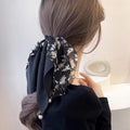 Floral Scarf Scrunchie Hair Tie with Pearl Charms - Cream Yellow - view 5