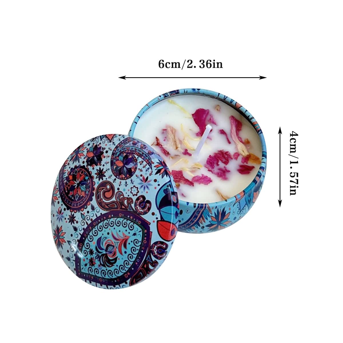 Floral Scented Candles in Decorative Tins, Pack of 4 - Cherry, Paisley Print Tin - view 4