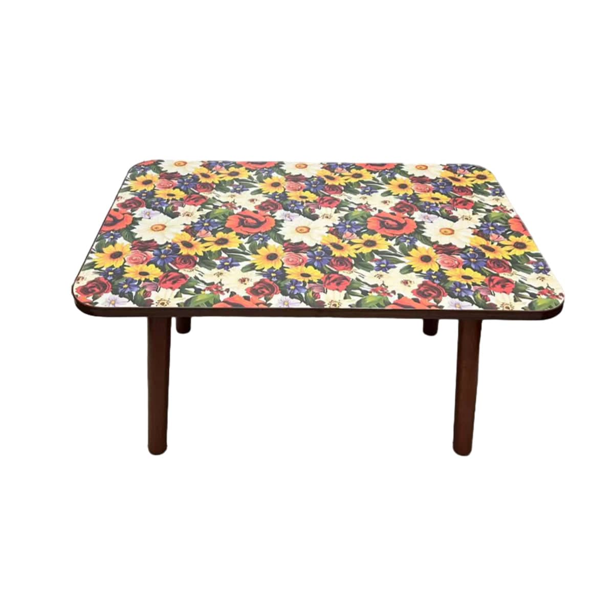 Floral Small Side Table with Solid Wood Legs - 60 x 40 x 35 cm - view 2