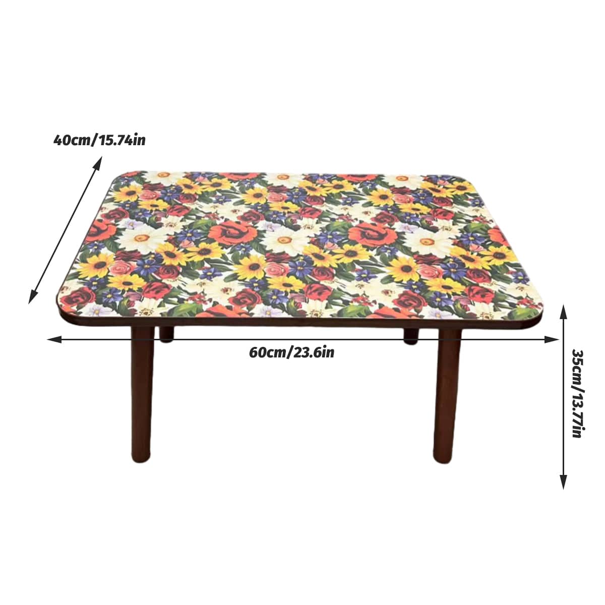 Floral Small Side Table with Solid Wood Legs - 60 x 40 x 35 cm - view 3