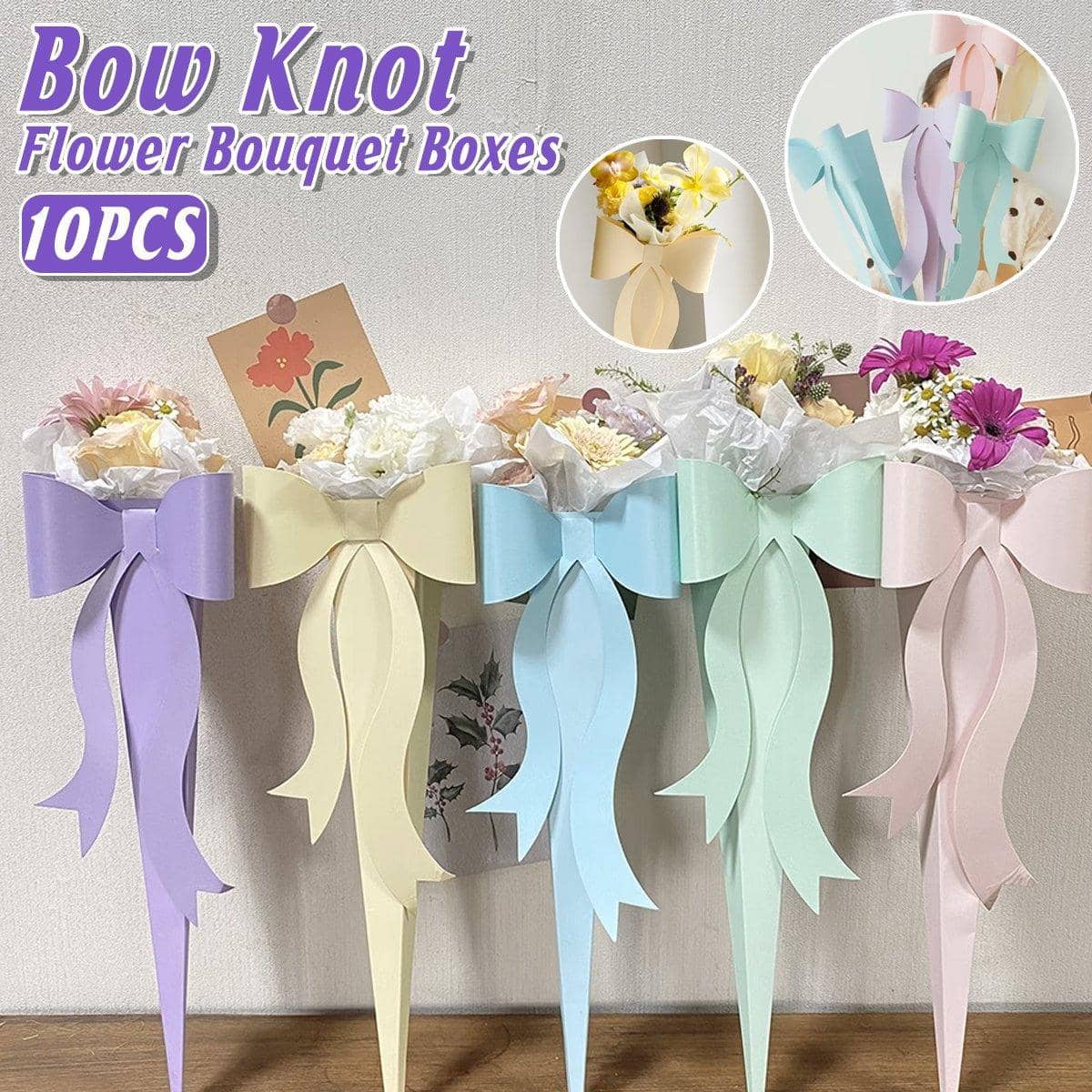 Flower Bouquet Packaging with Large Bow, Pack of 10 - Lavender - view 2