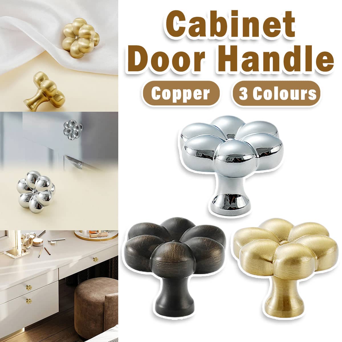 Flower Cabinet Knob for Wardrobes and Drawers - Brown - view 2