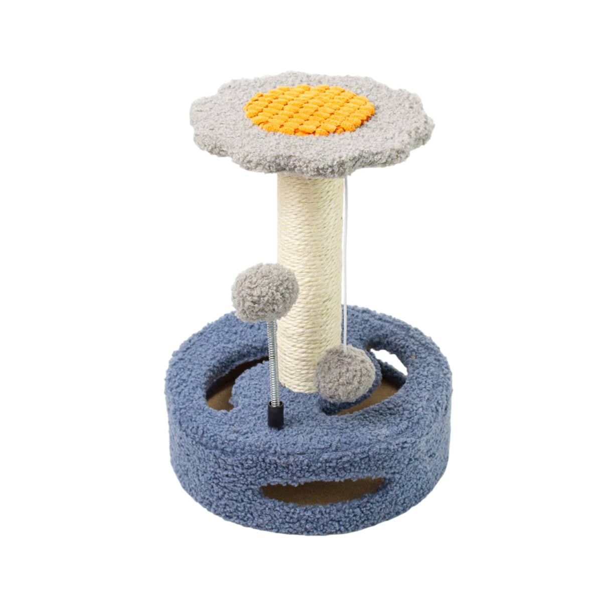 Flower Cat Scratching Post Tree with Sisal and Toy Balls - Blue and Grey
