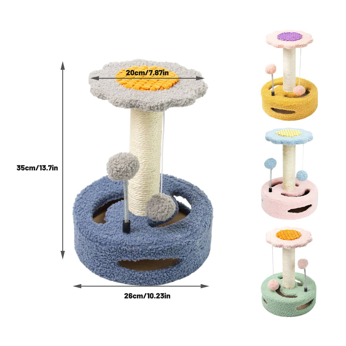 Flower Cat Scratching Post Tree with Sisal and Toy Balls - Yellow and Pink - view 4