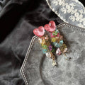 Flower Crystal Drop Earrings - Mint Green Petals with Clear Beads - view 4