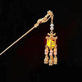 Flower Lantern Tassel Hairpin for Hanfu Outfits - Warm Yellow