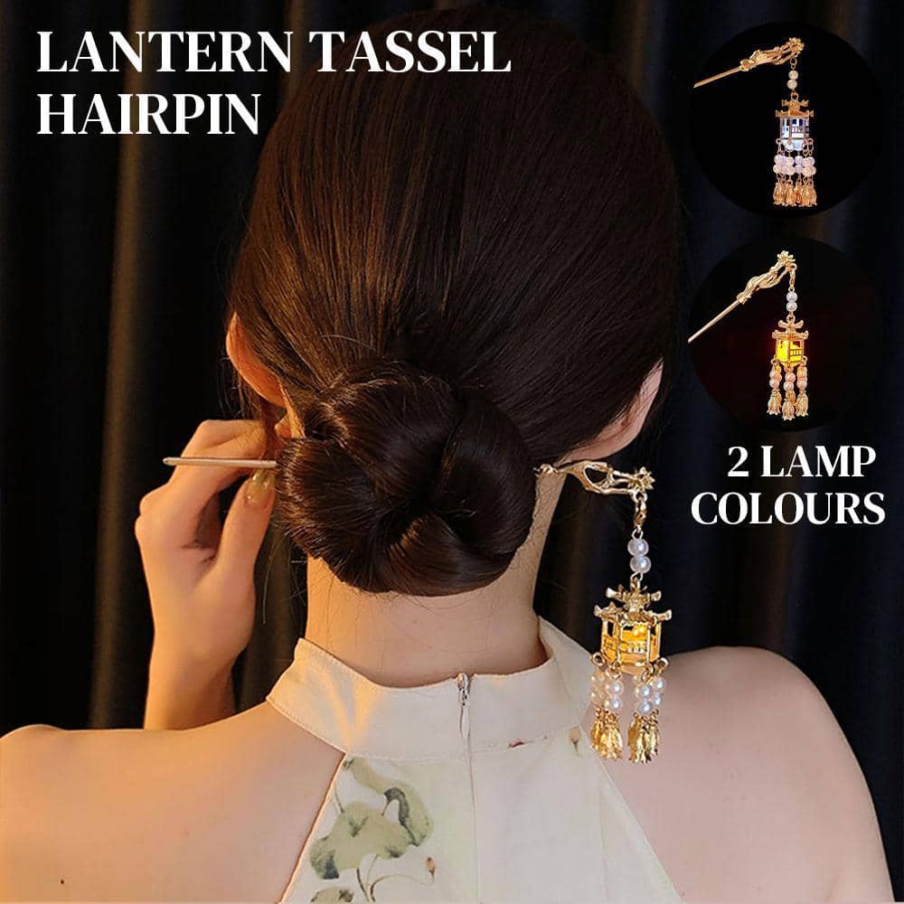 Flower Lantern Tassel Hairpin for Hanfu Outfits - Warm Yellow - view 2