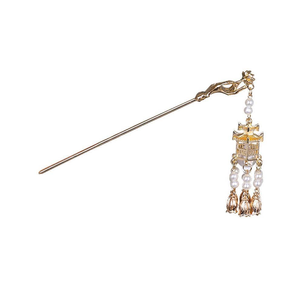 Flower Lantern Tassel Hairpin for Hanfu Outfits - Warm Yellow - view 3