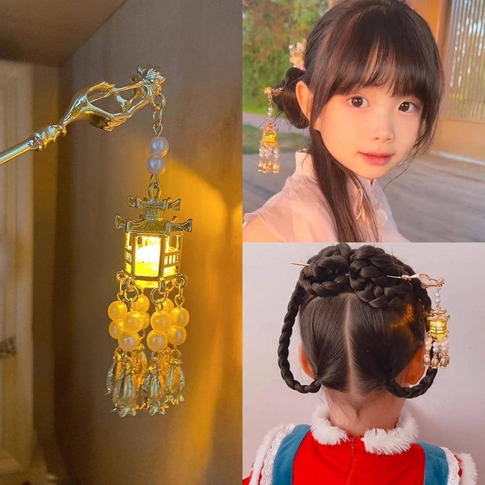 Flower Lantern Tassel Hairpin for Hanfu Outfits - Warm Yellow - view 5