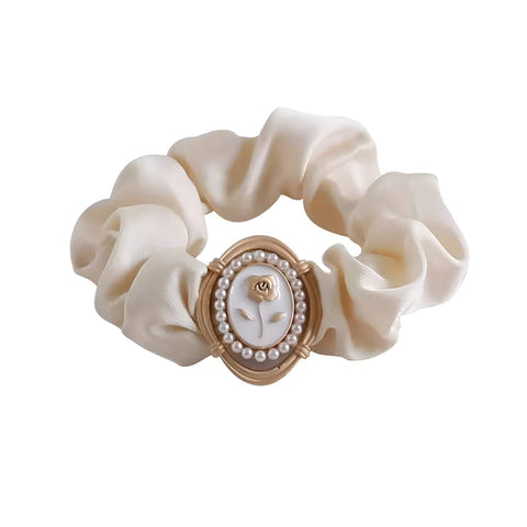 Flower Retro Hair Rope, Elastic Hair Band - White