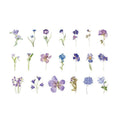Flower Scrapbooking Stickers, PET Transparent - Pack of 40, Purple and Blue Flowers