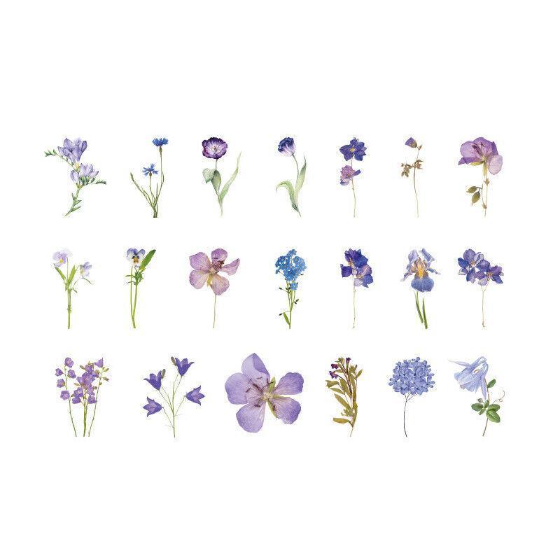Flower Scrapbooking Stickers, PET Transparent - Pack of 40, Purple and Blue Flowers