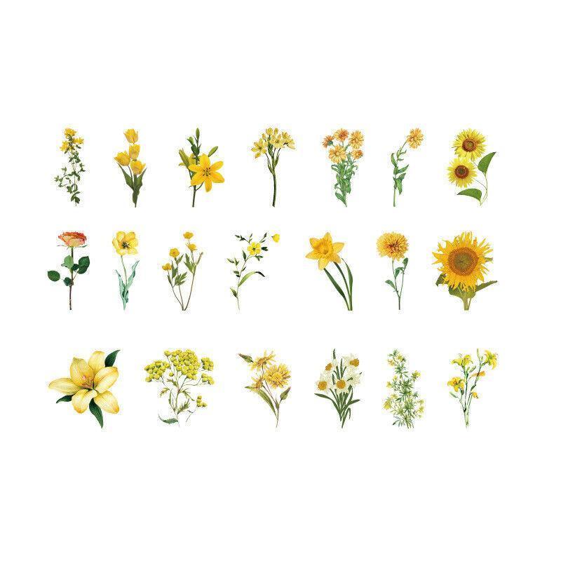 Flower Scrapbooking Stickers, PET Transparent - Pack of 40, Yellow Flowers and Sunflowers