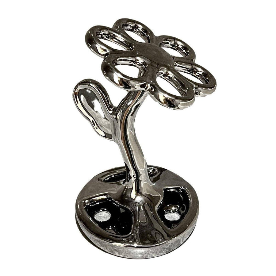 Flower Shaped Ceramic Toothbrush Holder with 6 Slots - Silver