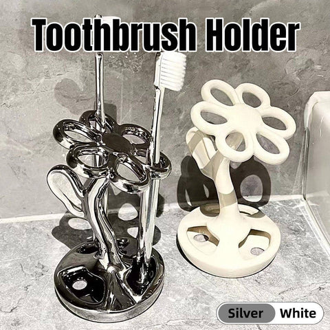 Flower Shaped Ceramic Toothbrush Holder with 6 Slots - White - view 2