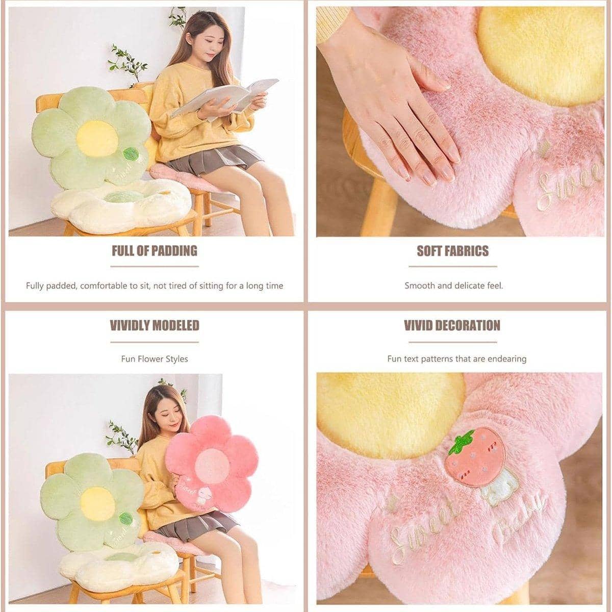 Flower-Shaped Plush Floor Cushion Seat Pad - Pink - view 5