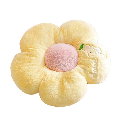 Flower-Shaped Plush Floor Cushion Seat Pad - Yellow