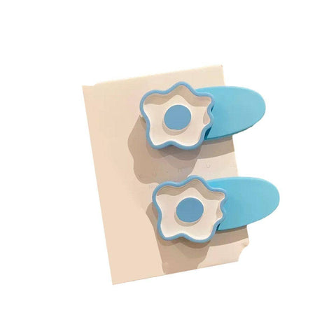 Flower Snap Hair Clips, Set of 2 - Light Blue