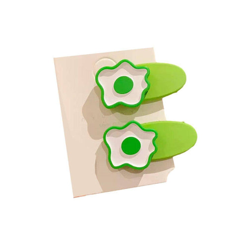 Flower Snap Hair Clips, Set of 2 - Lime Green