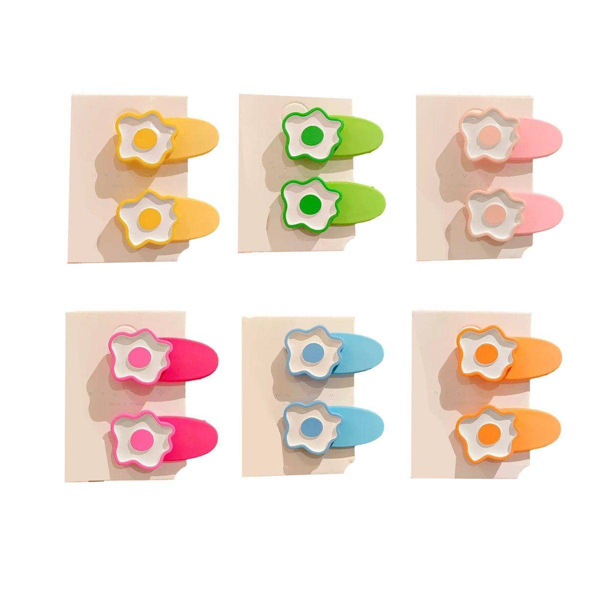 Flower Snap Hair Clips, Set of 2 - Lime Green - view 3