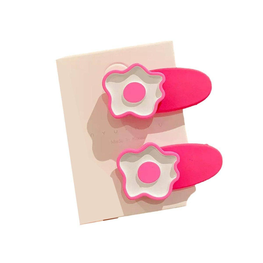 Flower Snap Hair Clips, Set of 2 - Rose Red
