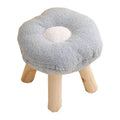 Flower Stool with Plush Seat and Solid Wood Legs - Blue