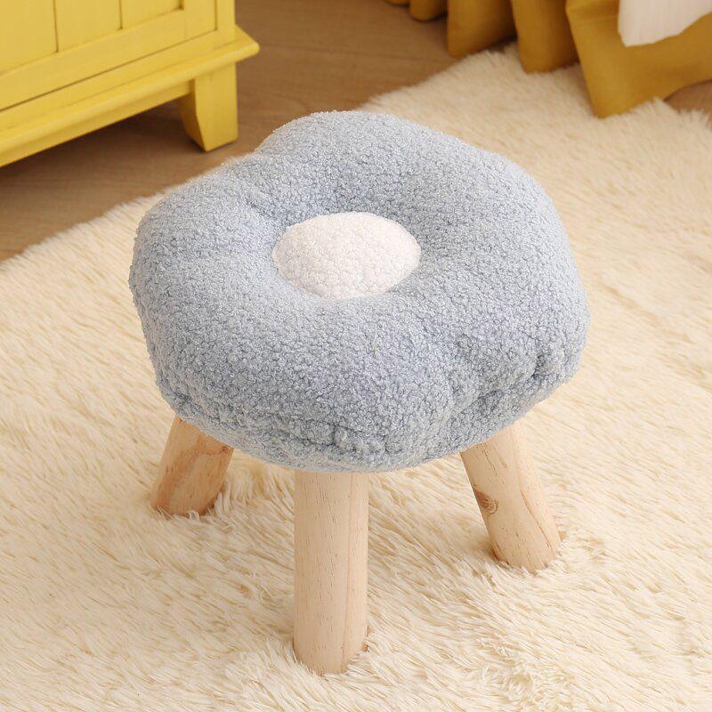 Flower Stool with Plush Seat and Solid Wood Legs - Blue - view 11