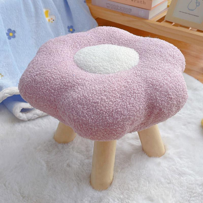 Flower Stool with Plush Seat and Solid Wood Legs - Blue - view 14