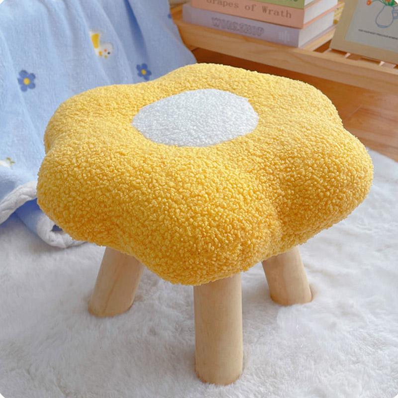 Flower Stool with Plush Seat and Solid Wood Legs - Blue - view 15
