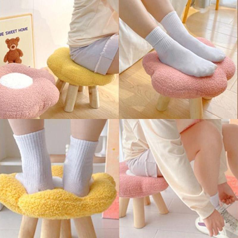 Flower Stool with Plush Seat and Solid Wood Legs - Blue - view 9