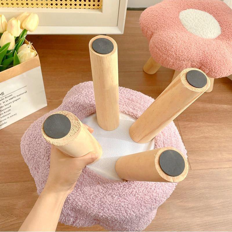 Flower Stool with Plush Seat and Solid Wood Legs - Pink - view 7