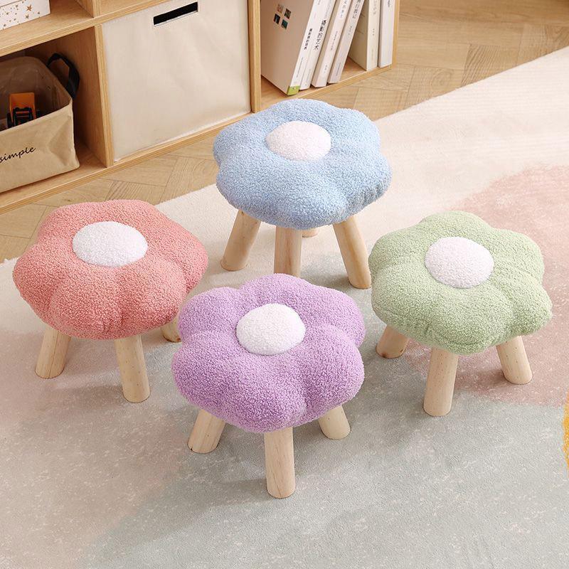 Flower Stool with Plush Seat and Solid Wood Legs - Pink - view 8