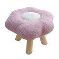 Flower Stool with Plush Seat and Solid Wood Legs - Purple