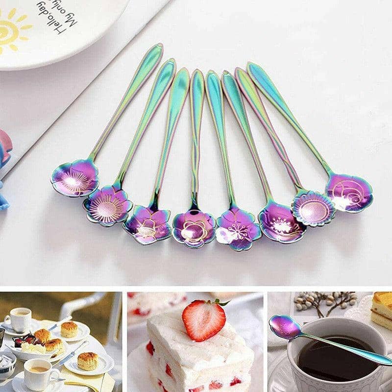 Flower Teaspoon Set, Stainless Steel - Rainbow, Pack of 8 - view 4