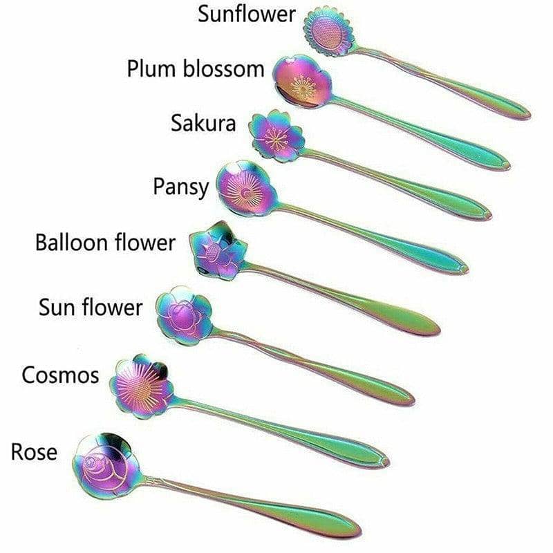 Flower Teaspoon Set, Stainless Steel - Rainbow, Pack of 8 - view 5