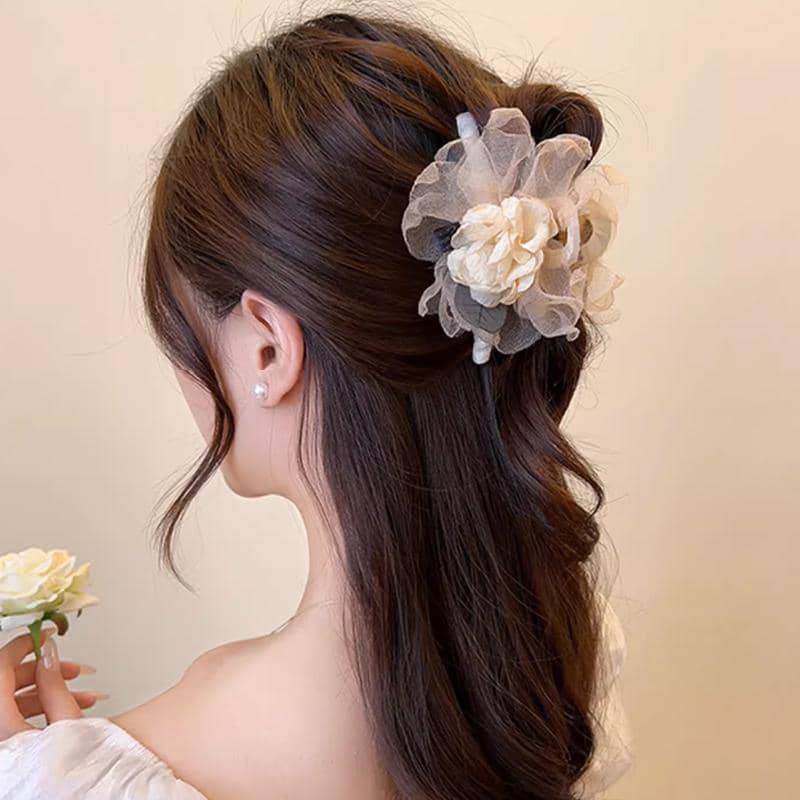 Flower Tulle Hair Claw Clip - Champagne - view 5