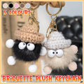 Fluffy Plush Ball Keychain with Knitted Hat - Black - view 2