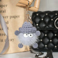 Fluffy Plush Ball Keychain with Knitted Hat - Black - view 5