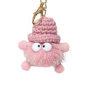 Fluffy Plush Ball Keychain with Knitted Hat - Dusty Pink