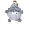 Fluffy Plush Ball Keychain with Knitted Hat - Light Grey